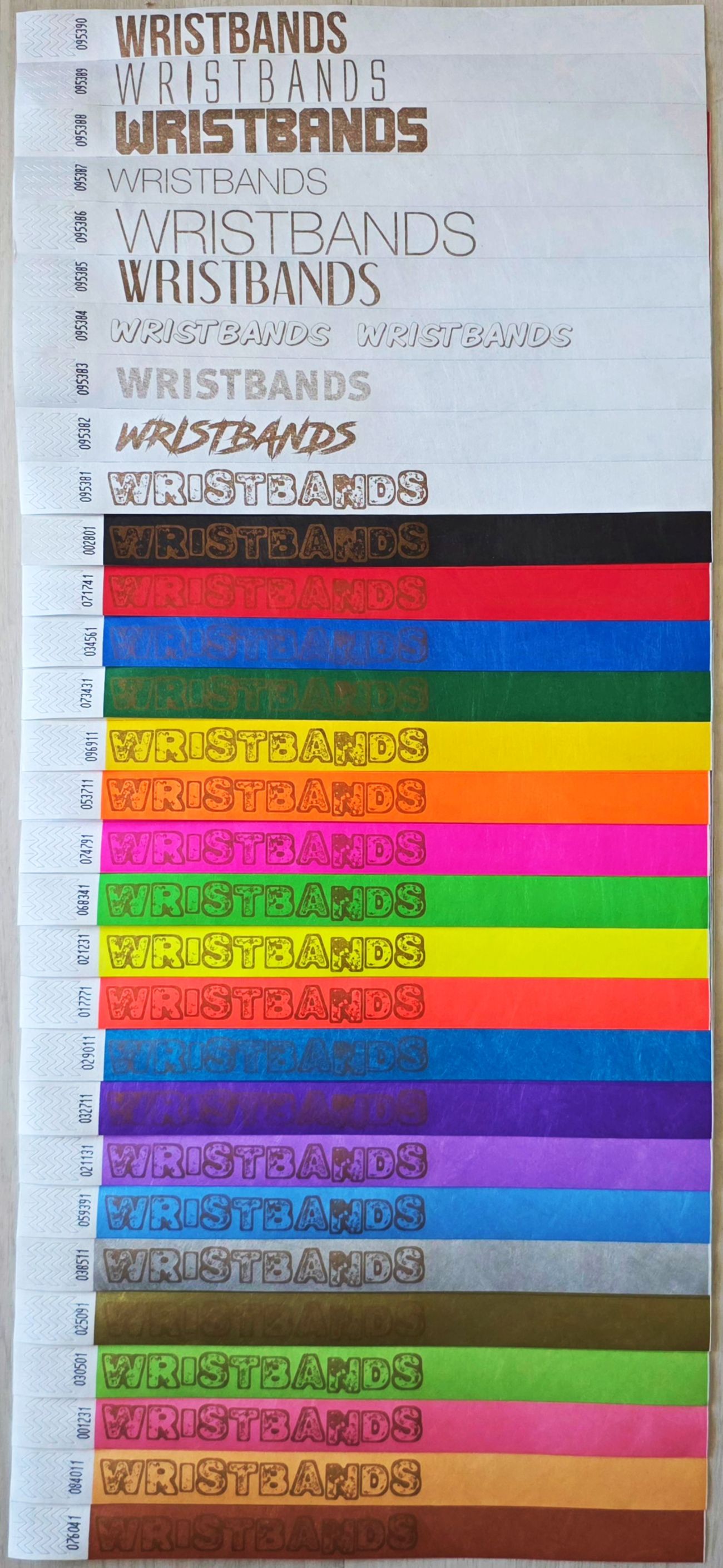 Zlatá potlač na všetkých farbách náramkov Tyvek