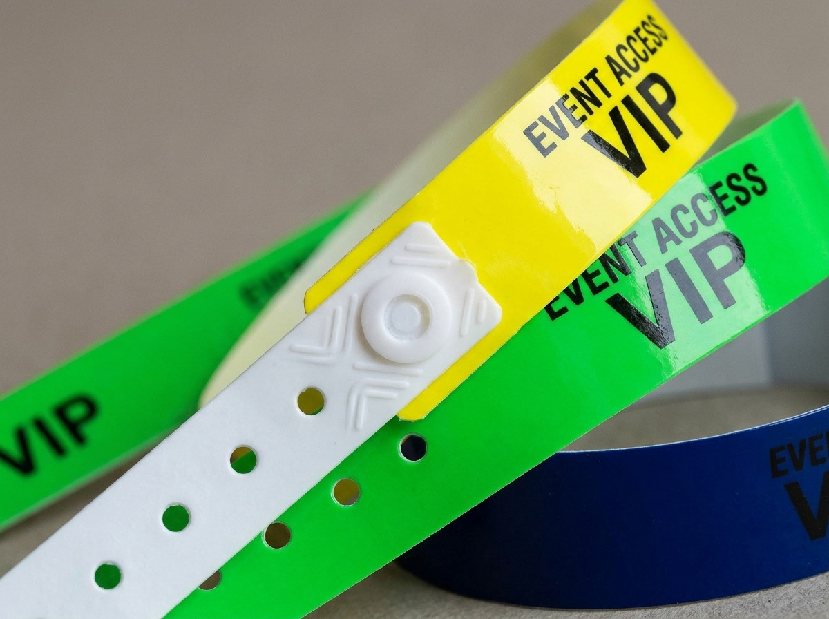 Farebné vinylové PVC náramky na kontrolu vstupu s bezpečnostným uzáverom